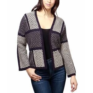 Lucky Brand Ziggy Open-Front Cardigan Black tan Multi Size XS